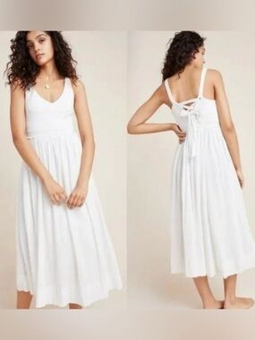 Anthropologie White cotton Smocked Waist Maxi Dress women’s size M #classic